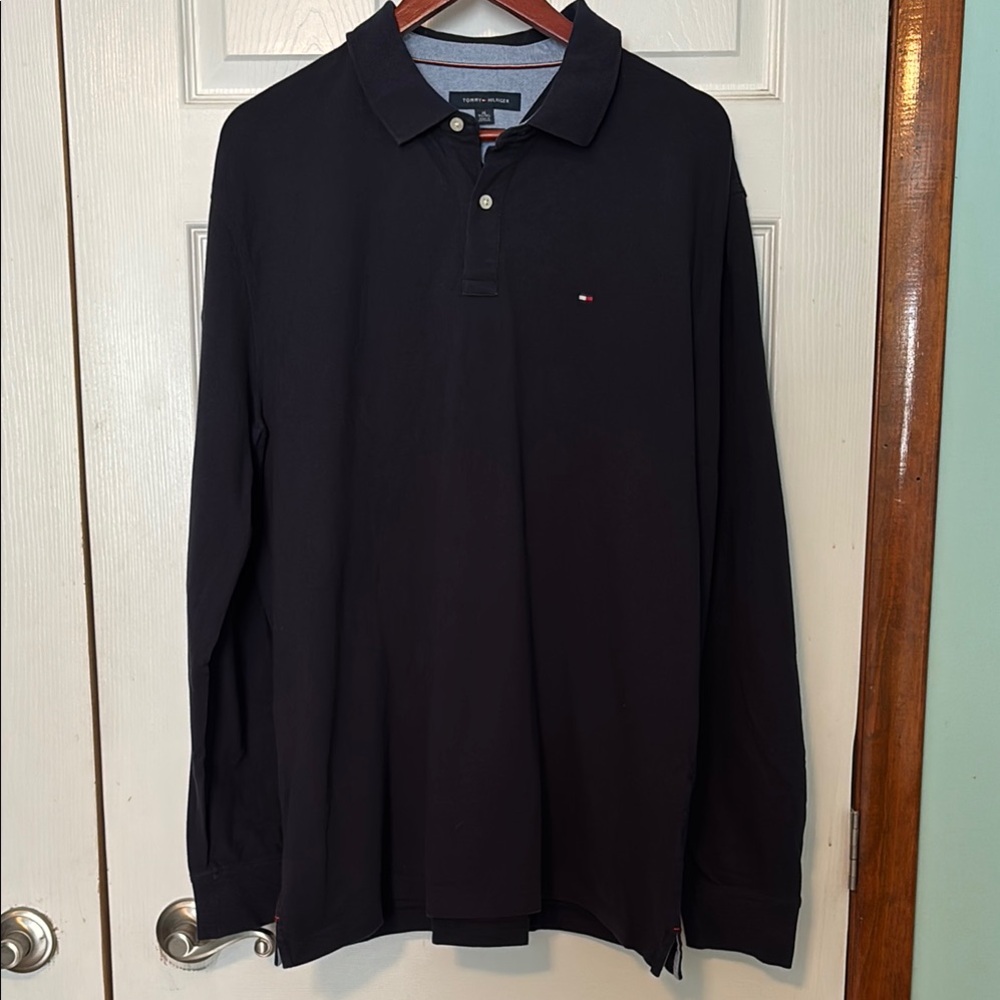 Tommy Hilfiger Black and Blue Polo Shirt Long Sleeves